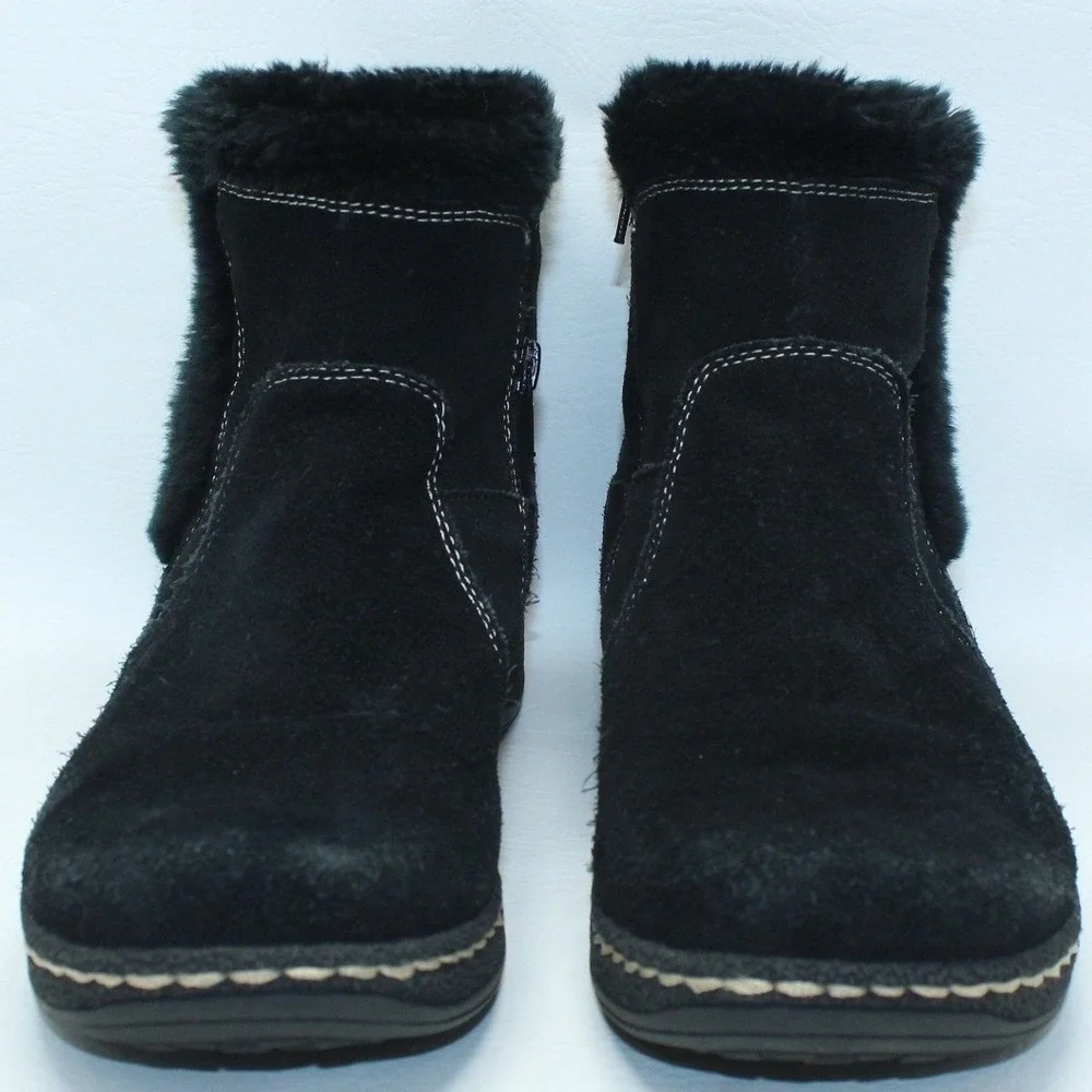 Bass Nadia‎ Black Suede Faux Fur Trim Ankle Boots Womens 9.5 M 5022-001 Zip Up